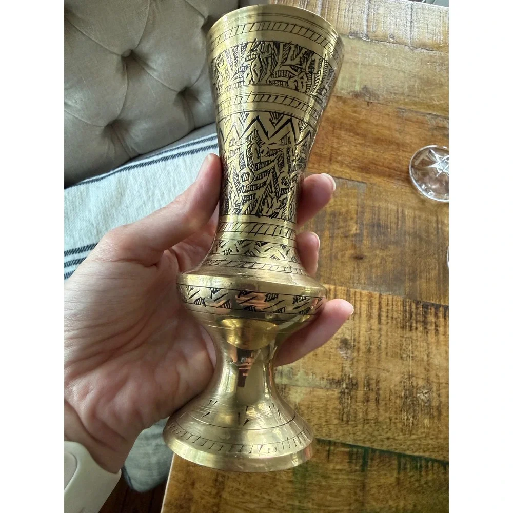 Brass Etched Bud Vase Gold Vintage Brass Decorative